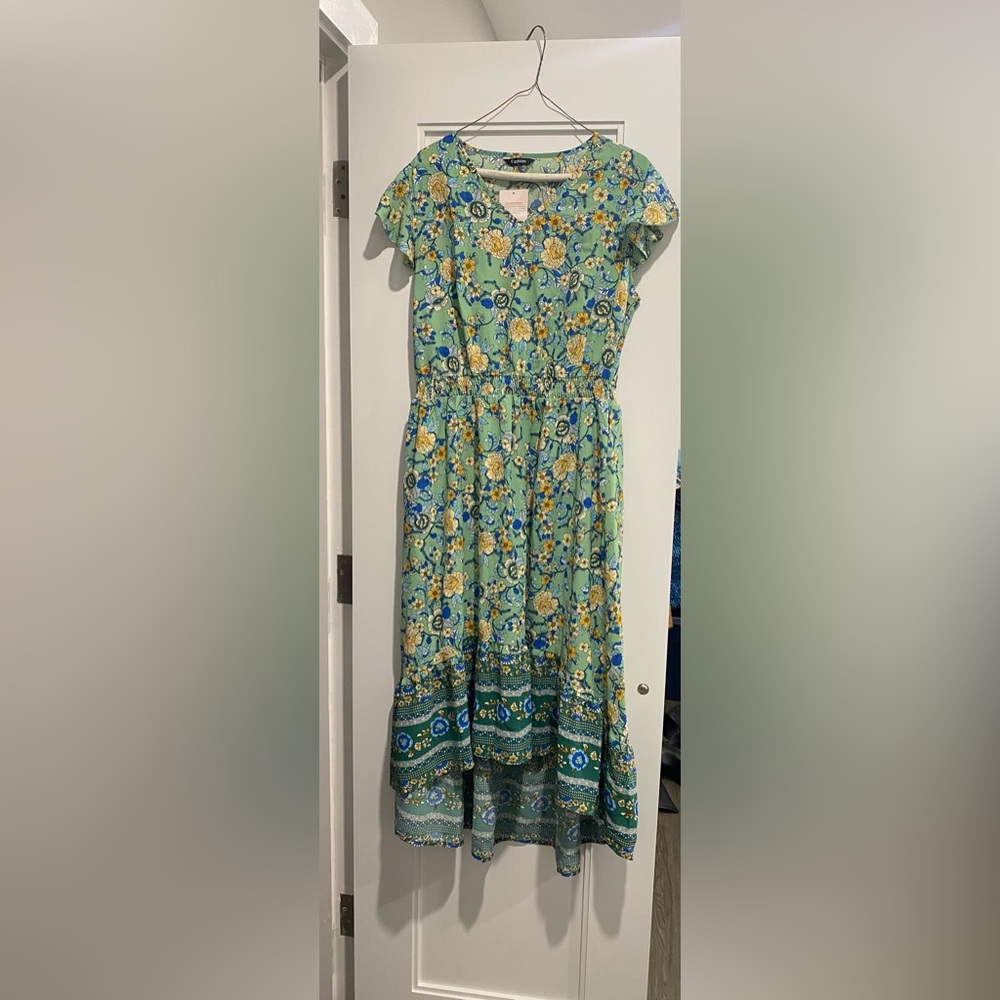 Floral Green and Blue Dress